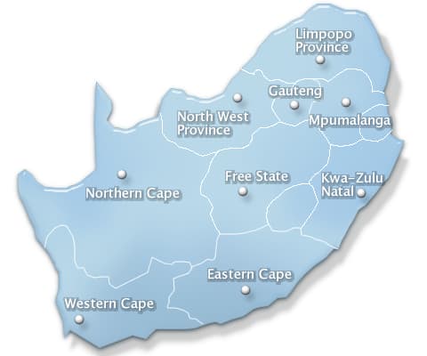 Map of South Africa showing its nine provinces